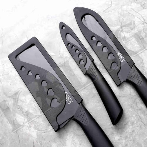 syvio Stainless Steel 3 Pieces Chef Knife Set.Meat Knife with Sharp Blade with Ergonomic Handle for Home Kitchen and Restaurant (Full Black) syvio Sta