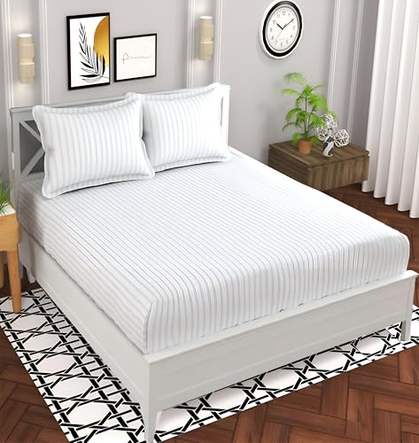 Image of 220 Cotton Feel Glace Cotton Double Bedsheet with 2 Pillow Cover (90x90 inch) White