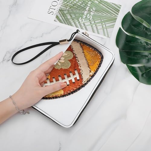 American Football Ball Flower Pattern PU Leather Clutch Long Bifold Wallet, Coin Purse Credit Pass Case, Durable Card-Holder Money Storage for Women Men4