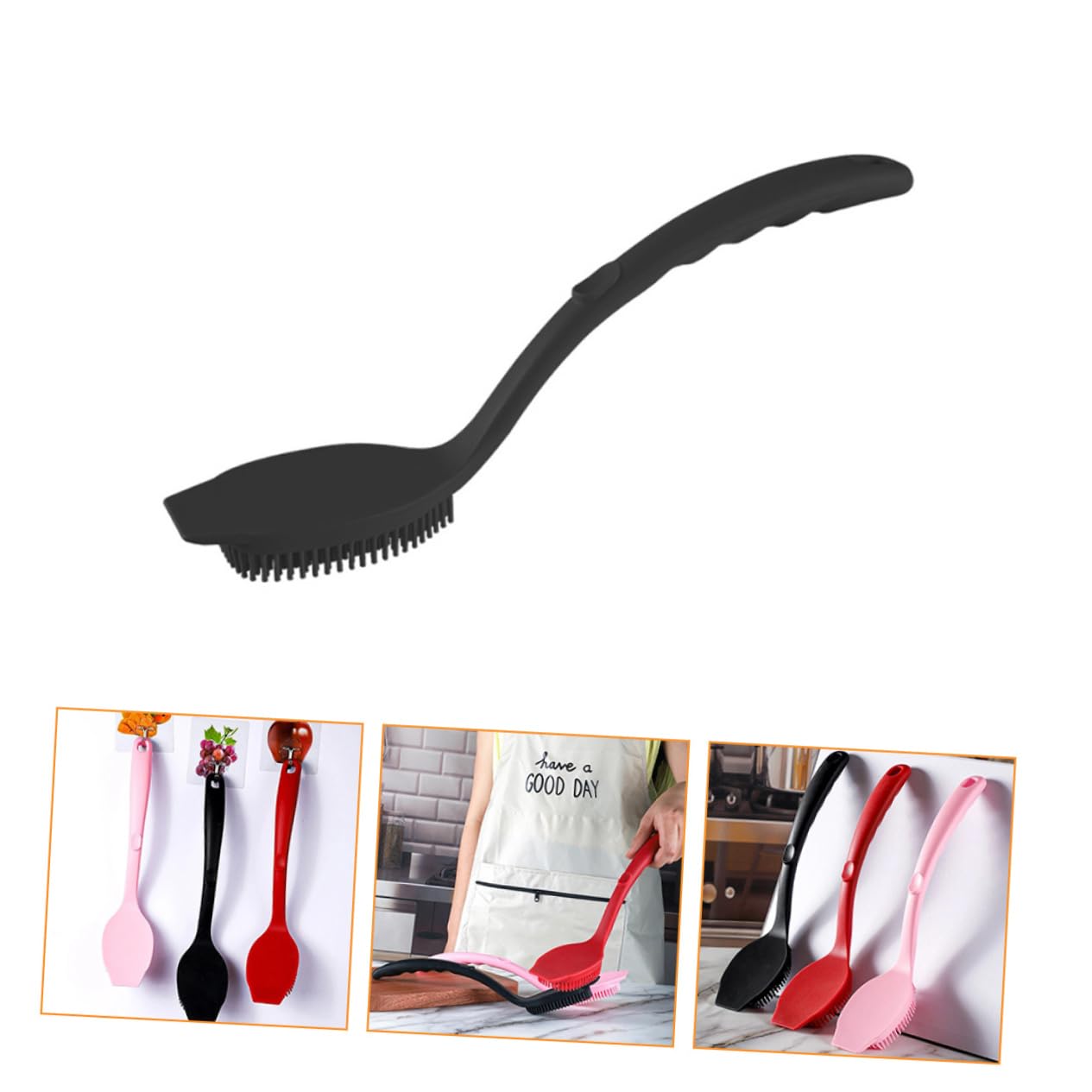 minkissy 3pcs Spazzola di Pulizia Pan Spazzola In Silicone Utensili Resto Stoviglie Pulizia Piatto Scrubber Manico Lungo Spazzola Pentola Spazzola A Sfera Spazzola Grasso Padella Lavello Piatti Da