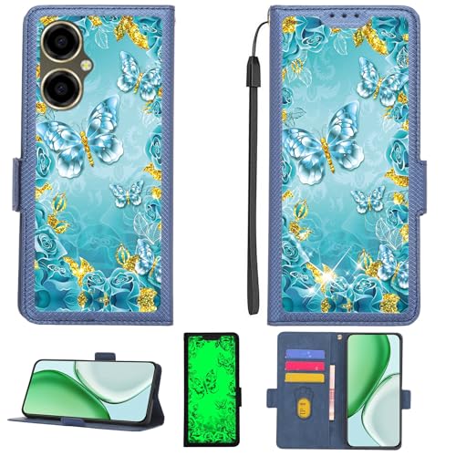 jioeuinly Case Compatible for Mobicel VX21 Phone Case Flip Cover [with Tempered Glass Screen Protector][RFID Blocking][Gold Glitter+Luminous] PTL-YHD