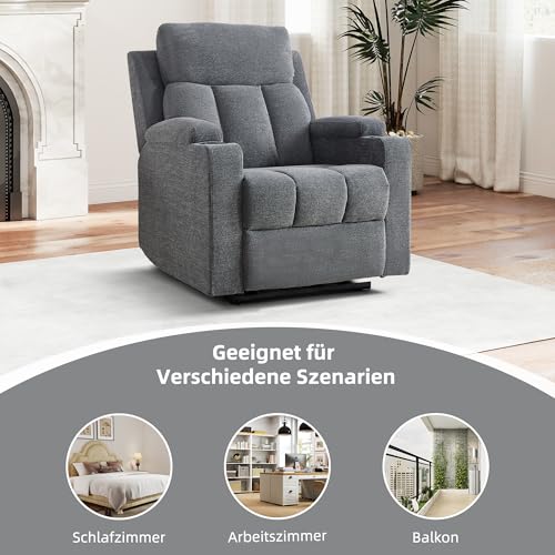 Simore Manueller Relaxsessel mit Liegefunktion und Getränkehalter, Fernsehsessel mit Fußstütze und weicher Kopfstütze, bis 150 kg Belastbar, TV-Sessel für Wohnzimmer, Grau, 2 Stück – Bild 8