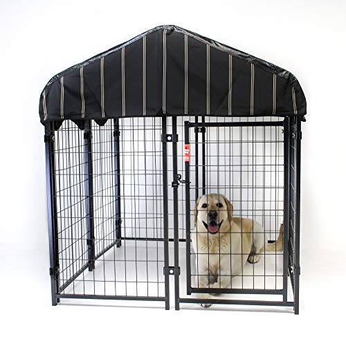 Lucky Dog Pet Resort Kennel 48 x 48 x 52 in Outdoor Pet Pen w/ High Density Waterproof Polyester Roof Cover & Dual Access Door Gate, Gray - Thumbnail 5
