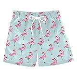 Aflyko Boys' Board Shorts Flamingo Santa Hat Xmas Swim Trunk Girls Bathing Suit Little Kid Swimwear XS