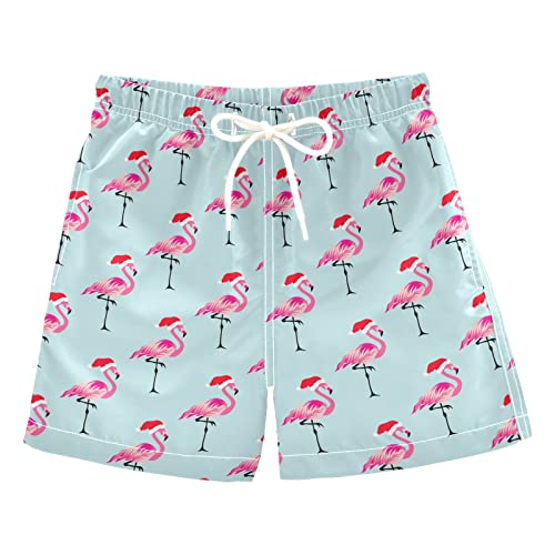 Aflyko Board Shorts Flamingo Santa Hat Xmas Boys Girls Swim Trunk Teens Beach Swimwear L