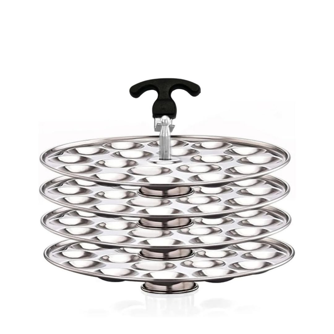 royal stainless steel 4 mini idli plates | idli stand | idli maker 72 idlies with stand & lifter, silver