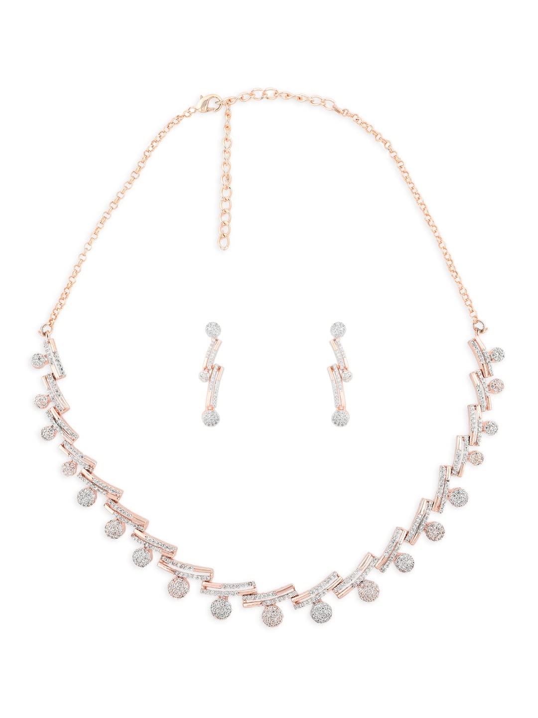 ZAVERI PEARLS Rose Gold Dazzling Cubic Zirconia Bling Necklace & Earring Set For Women-ZPFK15229 (B0BRXKTL94) Amazon Price History, Amazon Price Tracker