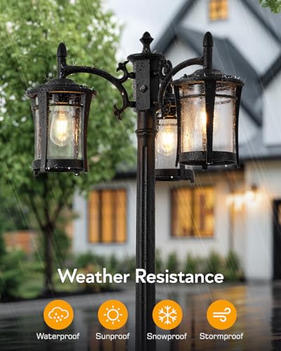 Image of Gleamz Outdoor Lamp Post with Outlet, Black Lamp Posts Outdoor Lighting | Dust to Down Photocell Sensor, Extra Outlet & Hardwired 120VAC, 100% Aluminum Street Lamp Post, Anti-rust Aluminum Frame