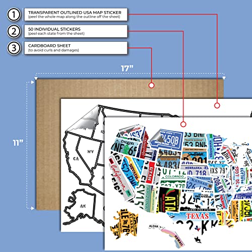 Image of RV State Travel USA Map Vinyl Sticker - Camper Trailer Decals for Window with State Flag - Road Trip Map of America - Waterproof, UV Protection for Window, Door or Wall (License Plate)