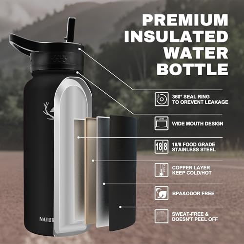 Image of NATURE PIONEOR 32 oz Insulated Water Bottle with Carrier Bag & 3 Lids