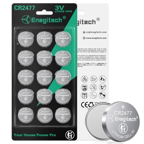 Enegitech CR2477 Lithium Button Battery Coin 2477 3V Button Cell for Wall Clocks, Hygrometers, Electronic Scales, Smart Meters, Compatible with Ecobee Smart Sensor Coin Cell (15 Pack)