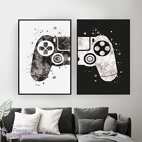Cuadro En Lienzo De Juego En Blanco Y Negro, Póster De Ilustración De Juego Para Niños, Cuadro Artístico De Pared Para Gamer, Decoración De Pared Para El Hogar Para Niños 12'X16'X2Pcs Sin Marco