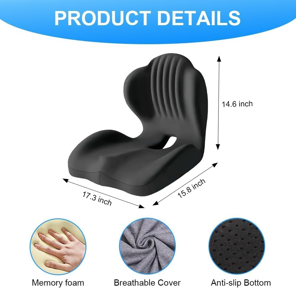HoldOneLight Cuscino ergonomico in memory foam, per ufficio, auto, sedie da gioco e sala da pranzo, sollievo dal dolore da sciatica, coccige e coccige, supporto lombare e lombare, nero 03