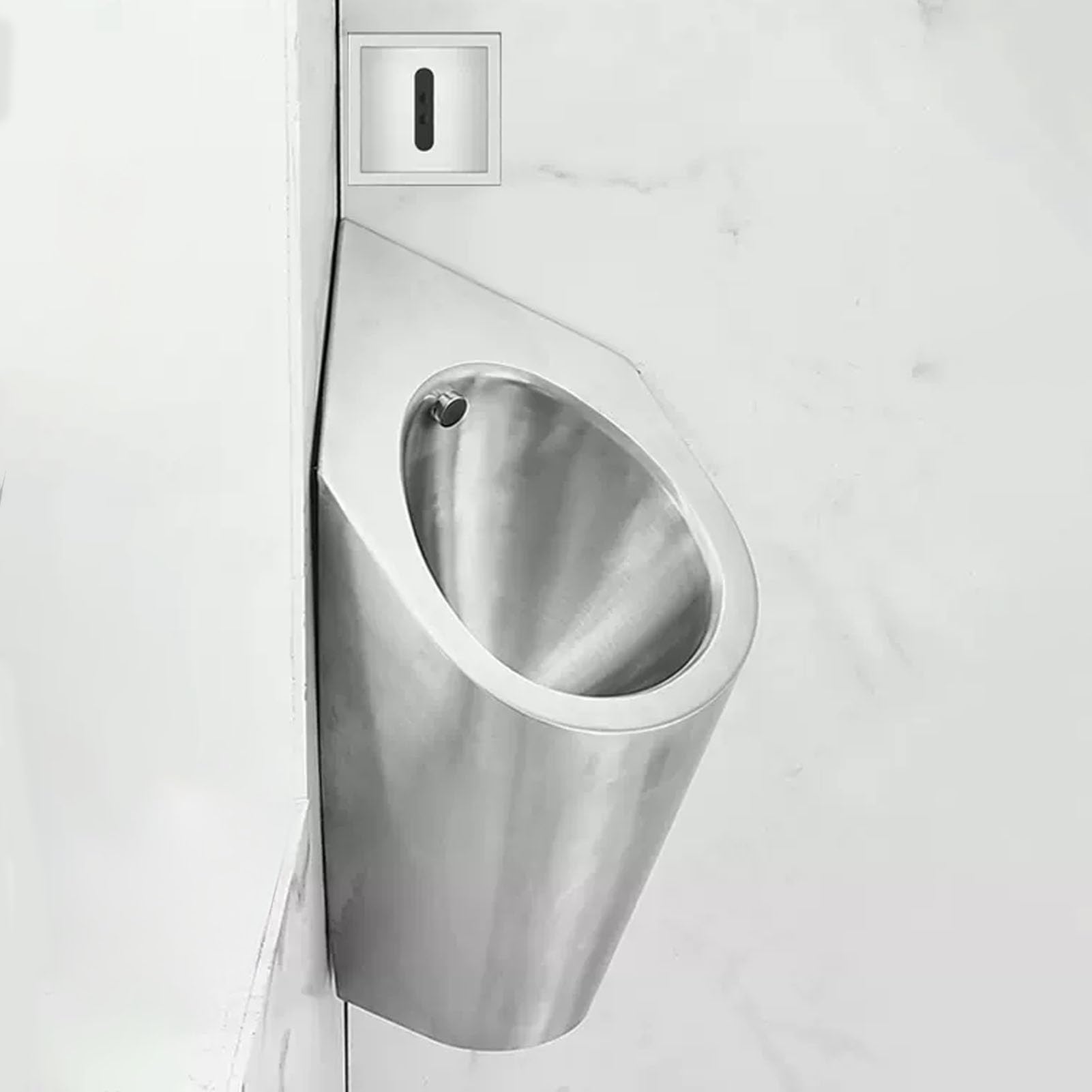 OTQEFTN 304 Stainless Steel Urinal, Wall Mounted Corner Urinals with Sensor Flush Valve, Non-Contact Automatic Sensor Urinal, Splash Public Toilet with Hose