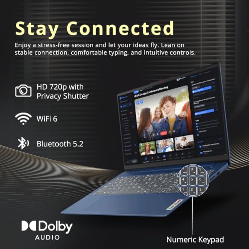 Image of Lenovo Ideapad Slim 3 15.6 inch Anti-Glare FHD Laptop, Intel Processor N150, 8GB LPDDR5 RAM, 1.12TB Storage(128GB UFS+1TB Docking Station), Long Battery Life, Wi-Fi 6, Numeric Keypad, Win 11 Pro, Blue