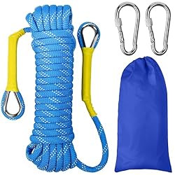 EMAGEREN Cuerda Escalada de 10M, Cuerdas para Exte...: 【Trenzado multicapa, gran capacidad de carga】Nuestra cuerda azul para exteriores de 8 mm cuenta con dos ganchos de acero y adopta un proceso de trenzado multicapa de polipropileno reforzado. La tecnología de trenzado apretado garantiza una alta resis...