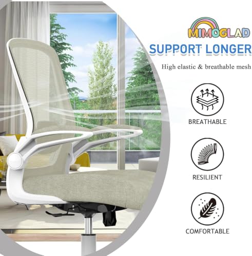 Image of Mimoglad Home Office Chair, High Back Desk Chair, Ergonomic Mesh Computer Chair with Adjustable Lumbar Support and Thickened Seat Cushion (Modern, White and Beige Two-Tone)