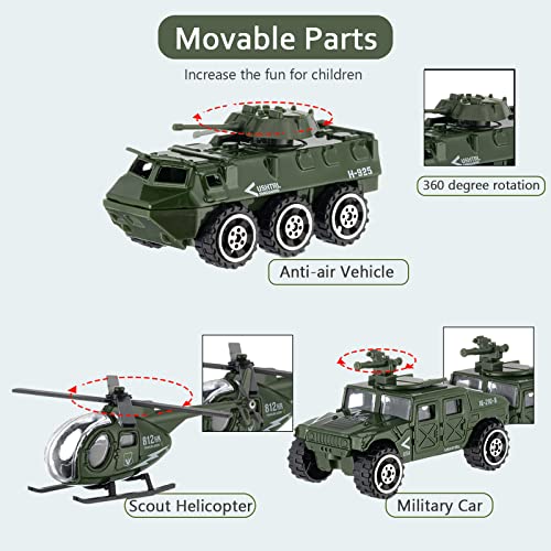 Shellvcase LVY-MILITARY VEHICLE Diecast Military Vehicles, 6 Pack Army Toys Assorted Alloy Metal Model Cars Tank,Helicopter,Panzer,Anti-Air Vehicle Playsets Gift thumb #5