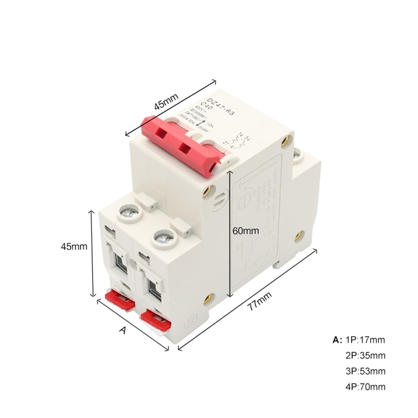 Din Rail Mini Circuit Breaker 1P 2P 3P 4P AC 400V MCB Household Circuit Air Switch DZ47-63 1Pcs(4P,63A)
