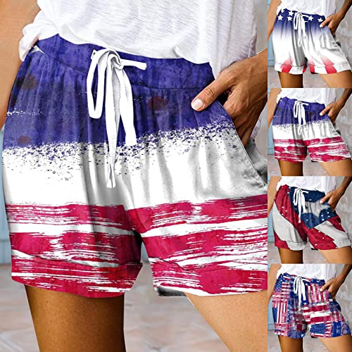 Jumesgu Shorts For Women Casual Loose Drawstring Shorts Floral Print Wide Leg Linen Soft Athletic Shorts Blue #TOP3