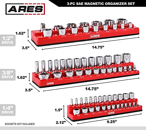 Image of ARES 60035 3-Pc 1 /4,3 /8,1 /2-In Red /Green SAE Magnetic Socket Organizer