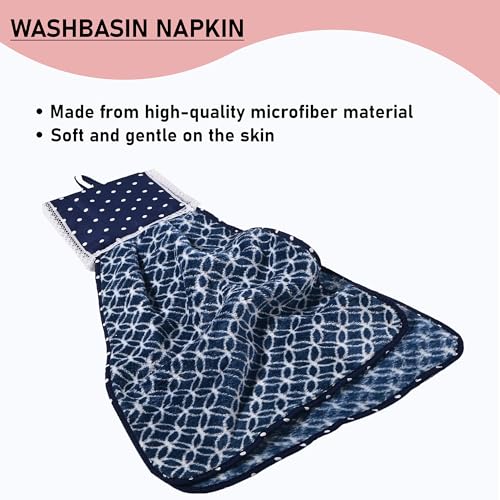 Image of Kuber Industries Combo of 4 Microfiber 19x38 Inch Soft Towels and Wash Basin Napkin for Bathroom and Kitchen | 280 GSM Quick-Dry & Absorbent Hand Towel for Everyday Use | Circle - Blue