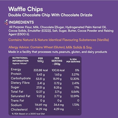Image of Nova Nova Waffle Chips - Double Choco Chip with Chocolate Drizzle | 100% Eggless | Freshly Baked | Pack of 2 (130g)