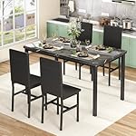 Hooseng Dining Table Set for 4, Modern Kitchen Table Chairs Set of 4, Faux Marble Dining Room Table Set with 4 PU Leather Chairs, 5 Piece Dining Table Set for Small Space, Apartment, Dinette, Black - Image 4