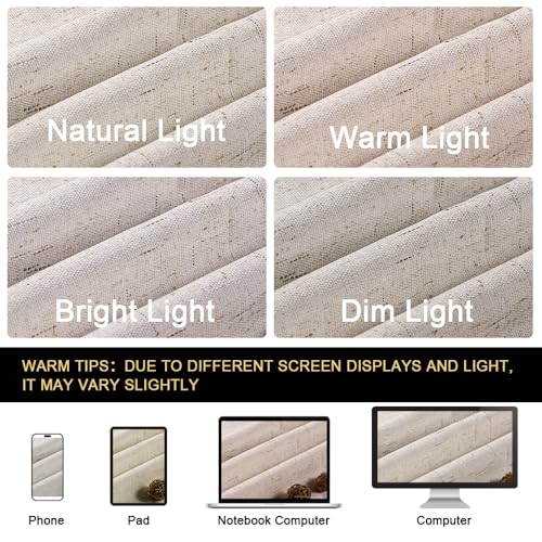 Image of PrinceDeco 100% Black Out Curtains 64 inch Long 2 Panels for Bedroom Anti-Rust Grommet Thermal Insulated Flax Textured Full Blackout Window Draperies with White Liners,Set of 2,W42 X L64,Natural
