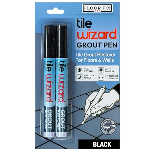 Black Grout Pen Tile Grout Paint Marker From Floor-Fix Pro | Waterproof Grout Colorant & Sealer Pen | Bathroom & Kitchen Tile Grout Whitener | Narrow 5mm Precision Tip | 2 Pack
