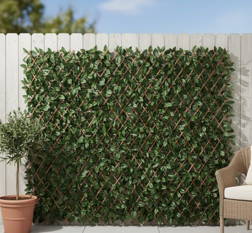 HAVENURA Artificial Maple Leaf Willow Extendable Trellis Plastic Hedge Garden Fence Screening Privacy (Dark Green, 100x200cm) (Maple Leaf (1 Pack))