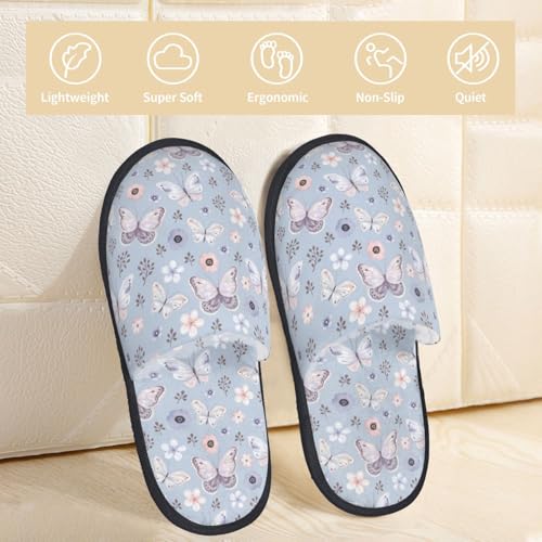 Blue Butterfly Print Women Slippers Home Furry Shoes Keep Men Couples Shoes Warm For Women-3