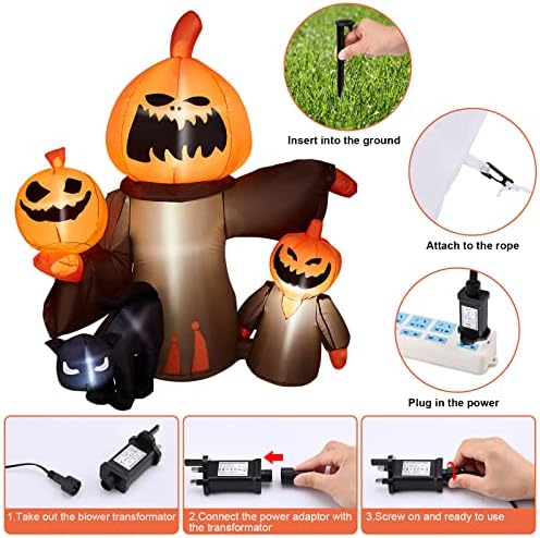 CAMULAND 5FT Inflatable Halloween Decorations, Halloween inflatable Pumpkin with Cats, Built-in LED Lights, Ropes, Inflatable LED Lights Blow Up outdoor Decor for Yard, Gardens and Lawns