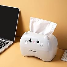 غطاء علبة مناديل بتصميم قطة لطيفة، حامل مناديل بلاستيك أبيض لسطح المكتب وديكور المنزل والمكتب