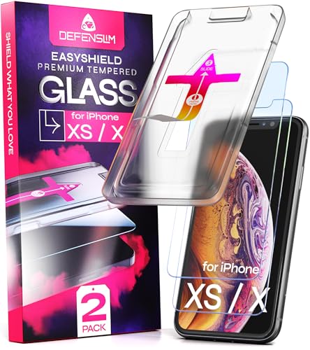 Defenslim Screen Protector for iPhone XS (2Pack), Easy Auto-Align Install