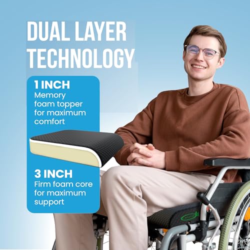 Extra Large Wheelchair Seat Cushion - for Sciatica and Lower Back Pain Relief, Anti-Slip, Removable Strap, Coccyx Pain Relief, 19” X 17” X 3” (Black) by Lumia Wellness - Image 4