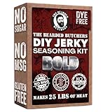 Picture of Bearded Butchers Bold Blend Jerky Seasoning DIY Kit – Sugar & Gluten Free Beef Jerky Making Kit with Dye Free Curing Salt – Garlic & Pepper Meat Marinade for Dehydrator – Seasons 25 Lbs