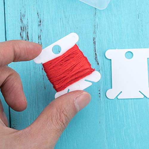 Aufbewahrungsbox für Stickgarn, Set von 120 Stickgarn-Spulen aus weißem Kunststoff, Box mit 36 Fächern, 476 runde blanco Aufkleber, Basteln, DIY, Nähen, Aufbewahren