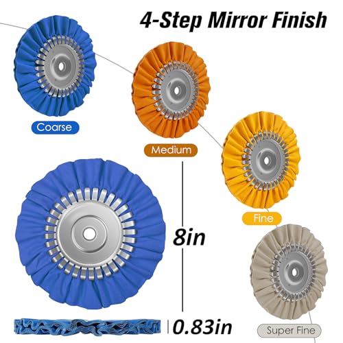 Konvixon 8" Airway Buffing Wheel, 9Pcs Aluminum Wheel Polishing Kit in Diameter 5/8 inch Arbor Hole, Polishing Compound and Aluminum Metal Polishing Wheel Kit for Angle Grinder Mirror Finish by Konvixon - Image 2