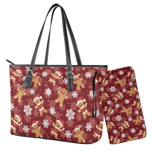 Sannovo Gingerbread Snowflake Printed Handbag and Wallet Sets for Women