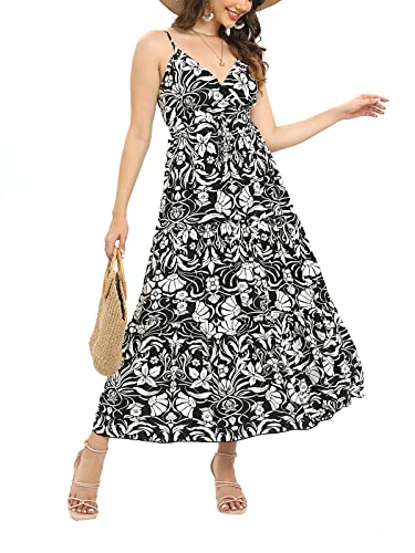 Image of OSTOO Women's Floral Print Maxi Dresses Sleeveless Sleeves Boho Empire Waist Dress