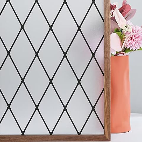 FEOMOS Black Lattice Window Film Static Window Clings Frosted Window Films Privacy Glass Door Sticker Decorative Window Cover Removal Anti-UV 90x200cm Cover