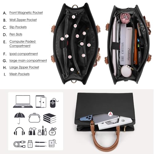 RAINSMORE Laptop Bag for Women 15.6 Inch PU Leather Laptop Tote Bag Professional Business Office Briefcase Waterproof Work Bag Computer Tote Bag Large Lightweight Handbag Shoulder Bag by RAINSMORE - Used condition - Image 6