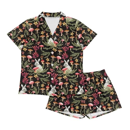 Image of Pjs Womens Short Sleeve Button Down Pajamas Set Two-Piece Nightwear with Pockets