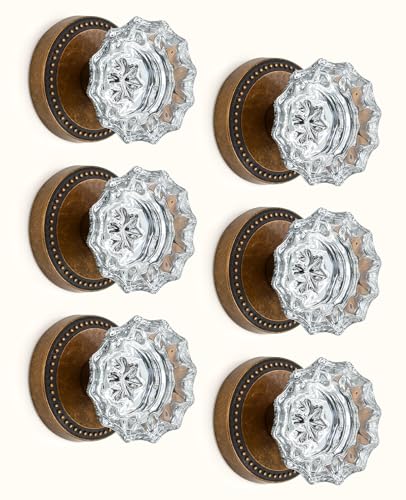 Asidrama 6 Pack Antique Brass Passage Crystal Door Knobs