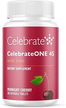 CelebrateONE 45 Bariatric Multivitamin with Iron, Once Daily Midnight Cherry Chewable for Gastric Sleeve & Bypass Patients 45 mg Iron, 30 Tablets, 1 Month Supply