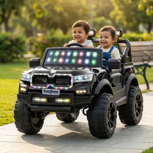 Image of Baybee RogueX Battery Operated Jeep for Kids with Parental Control | Baby Ride On Electric Car with RGB Lights, Music & Swing Mode | Rechargeable Battery Car for Kids 2 to 6 Years (Metallic Black)