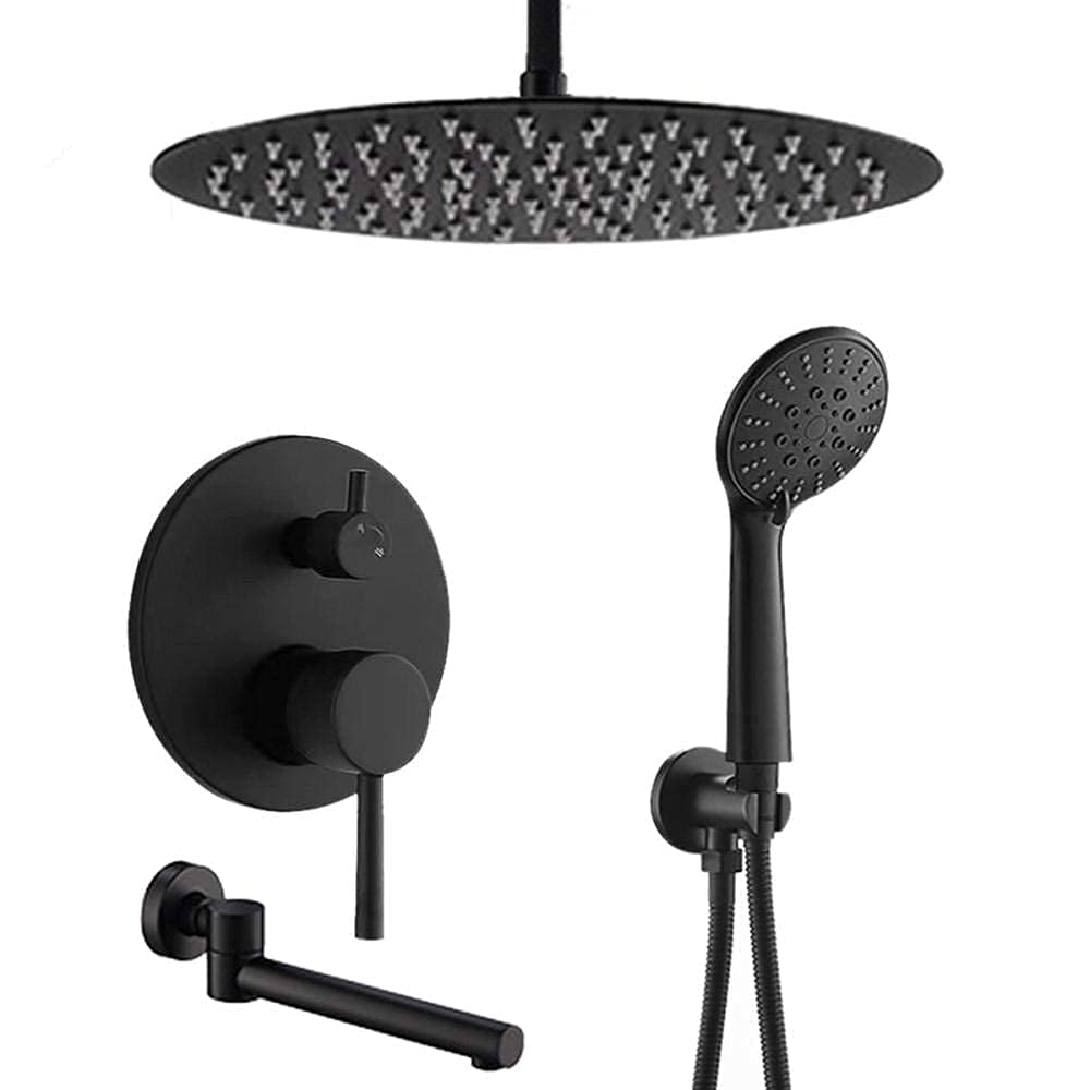 Mélangeur de douche noir avec pommeau effet de pluie 12 pouces et douchette