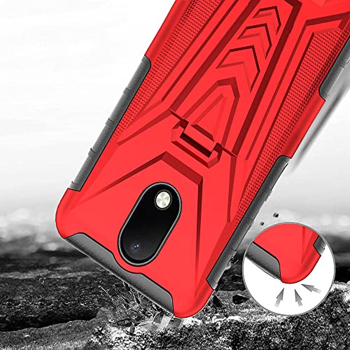 For Att Calypso 2 /Cricket Debut Case, With Tempered Glass Screen Protector Heavy Duty Protection Technology Built-In Kickstand Rugged Shockproof Protective Phone Case For Cricket Debut (Red) #TOP1
