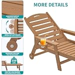 Outdoor Chaise Lounge Chair Set of 2 with Rolling Wheels, Teak - Image 6